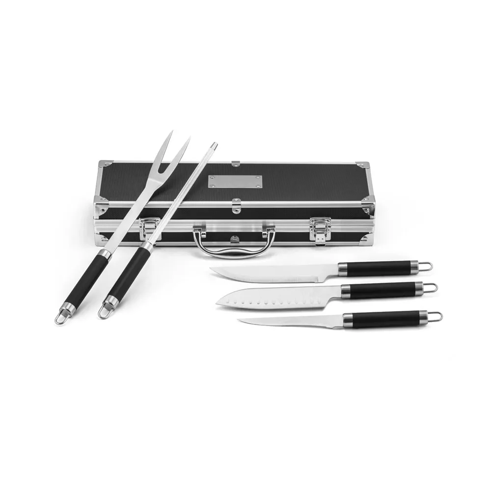 VALASTRO. Kit churrasco em estojo de alumínio com 5 utensílios em aço inox e alumínio-94109