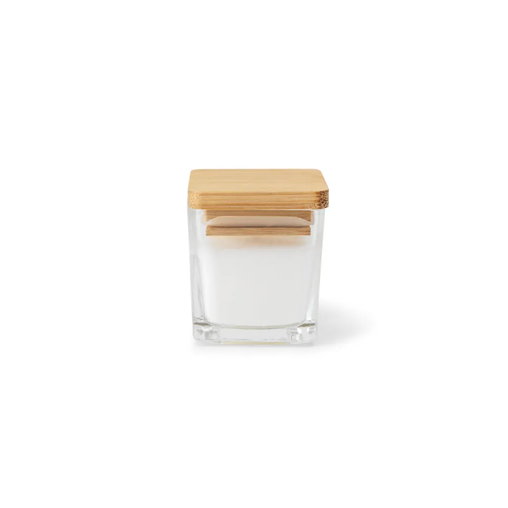 Vela aromática, de 50 g., em copo de vidro com tampa em bambu