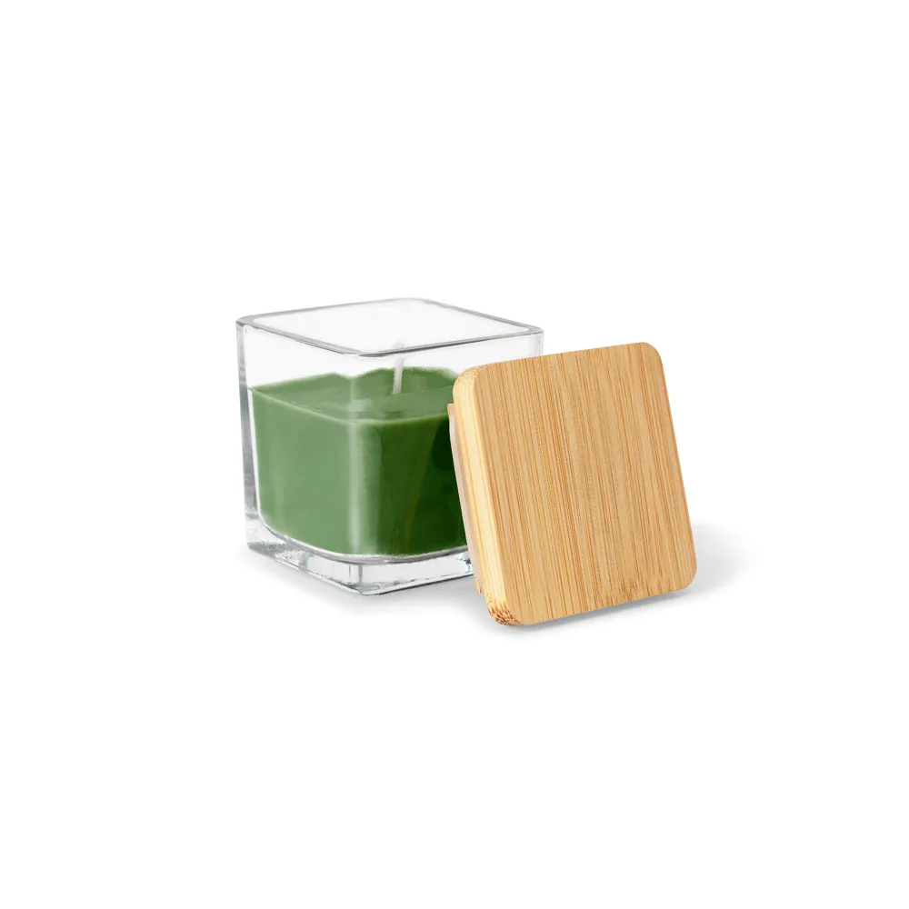 Vela aromática, de 50 g., em copo de vidro com tampa em bambu