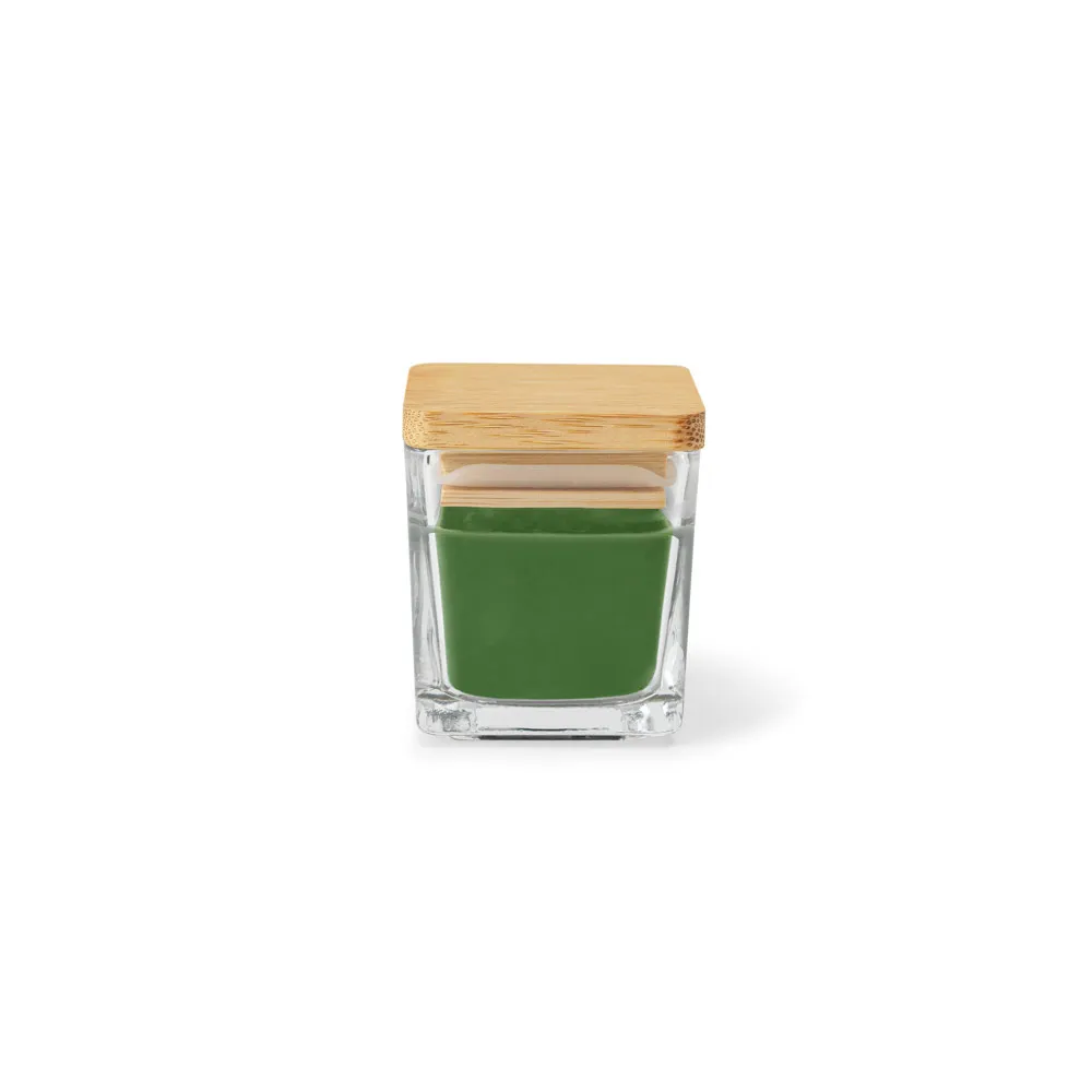 Vela aromática, de 50 g., em copo de vidro com tampa em bambu