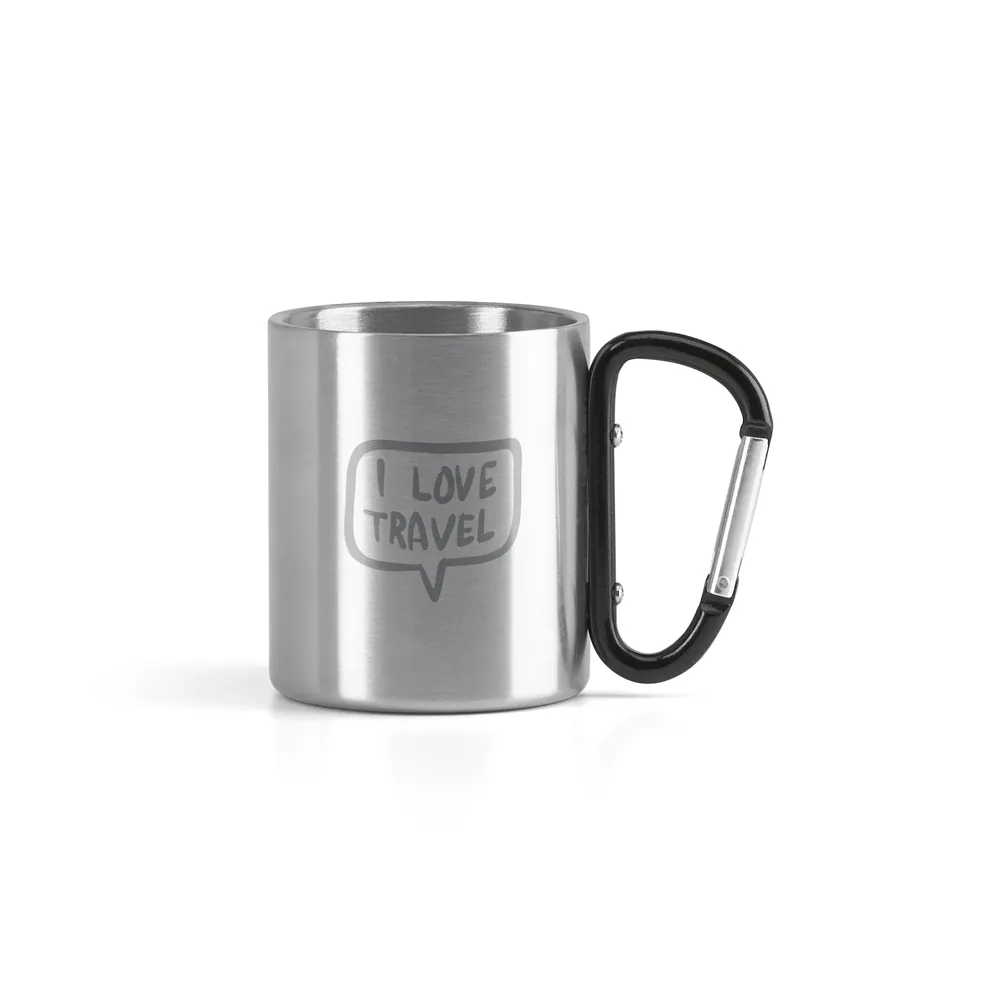 WINGS. Caneca em aço inox, com pega em forma e função de mosquetão 230 mL
