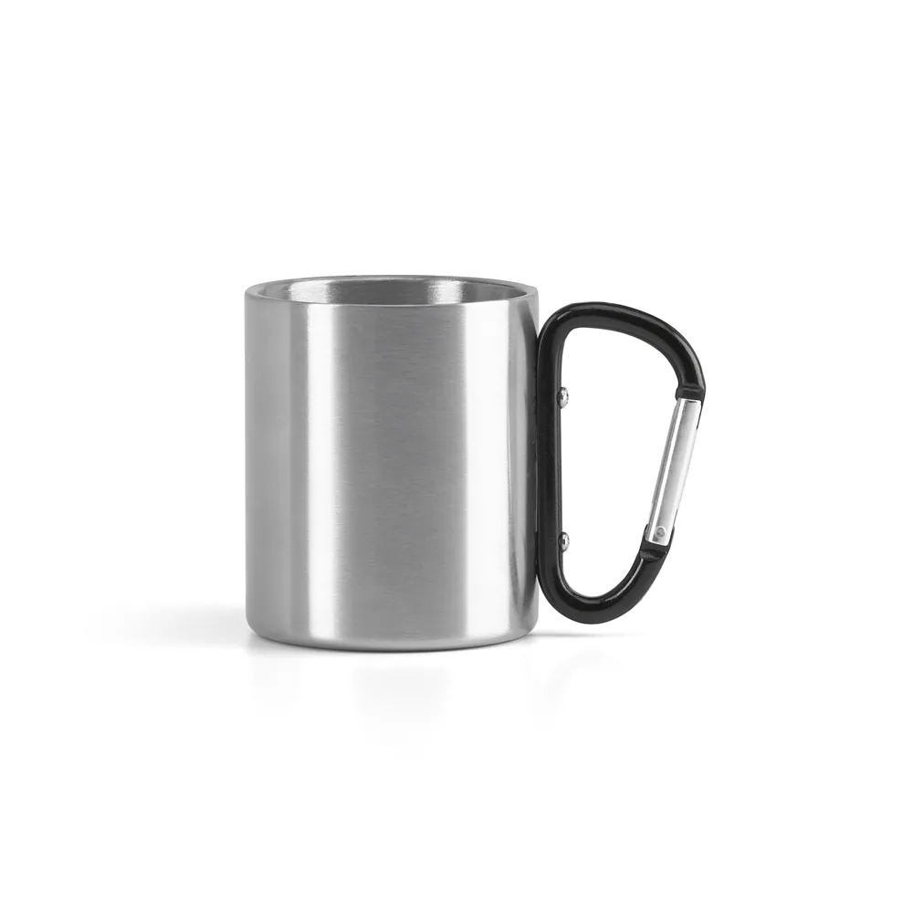 WINGS. Caneca em aço inox, com pega em forma e função de mosquetão 230 mL