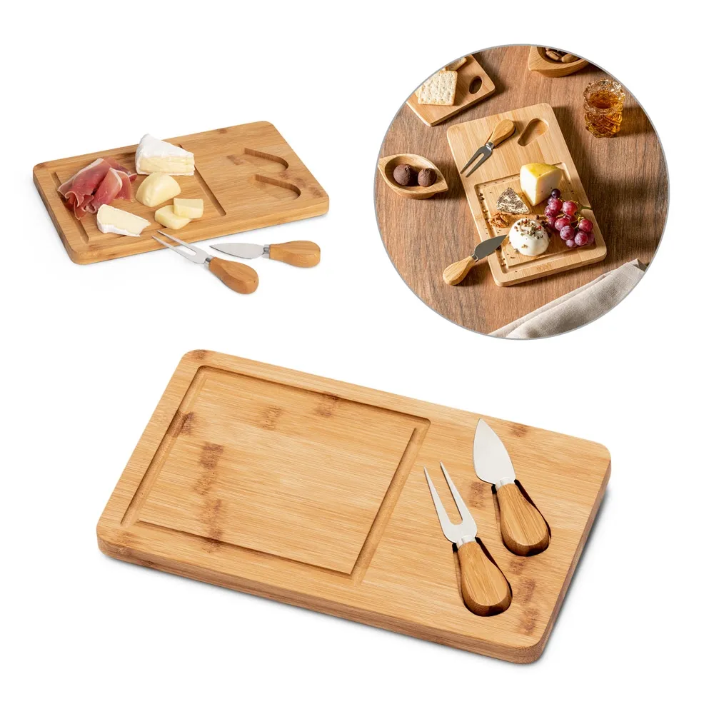 WOODS. Tábua de queijos em bambu com 2 utensílios em bambu e aço inox-93830