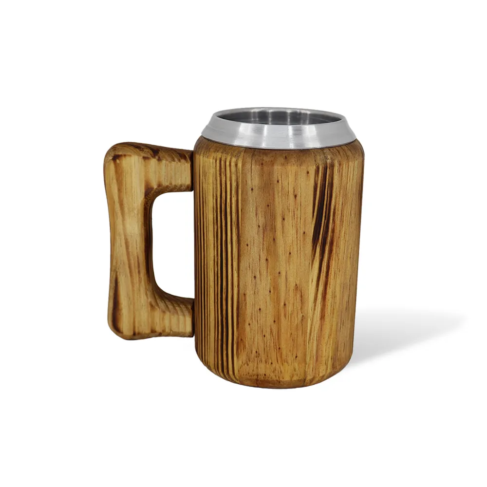 Caneca chopp em madeira e alumínio mod. MA-007