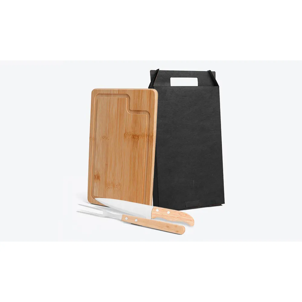 Conjunto para churrasco em bambu/inox/madeira 3 pçs mod. KT-006