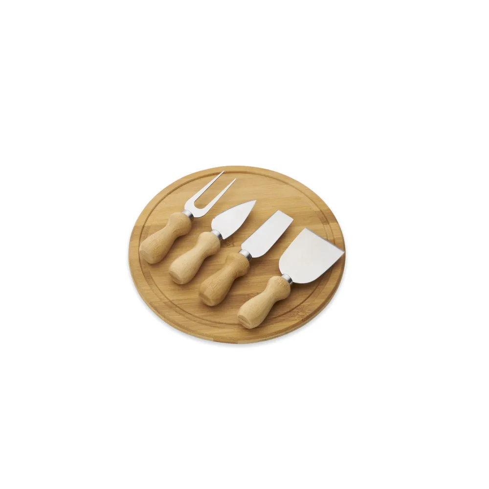 Conjunto para queijo em bambu / inox 5 Pçs mod. KT-009