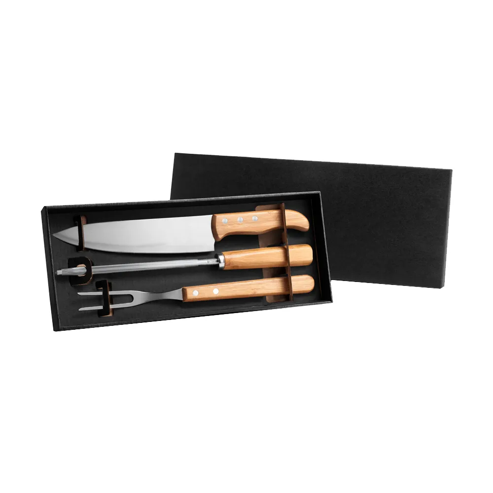 Kit com faca 8", chaira e garfo 3 pçs mod. KT-002