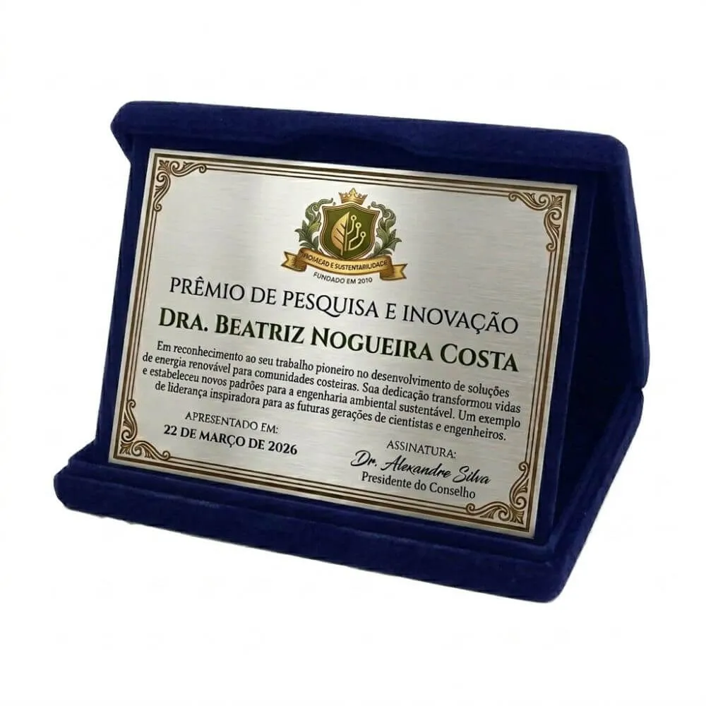 Placa de Homenagem Personalizada 21 x 15 cm