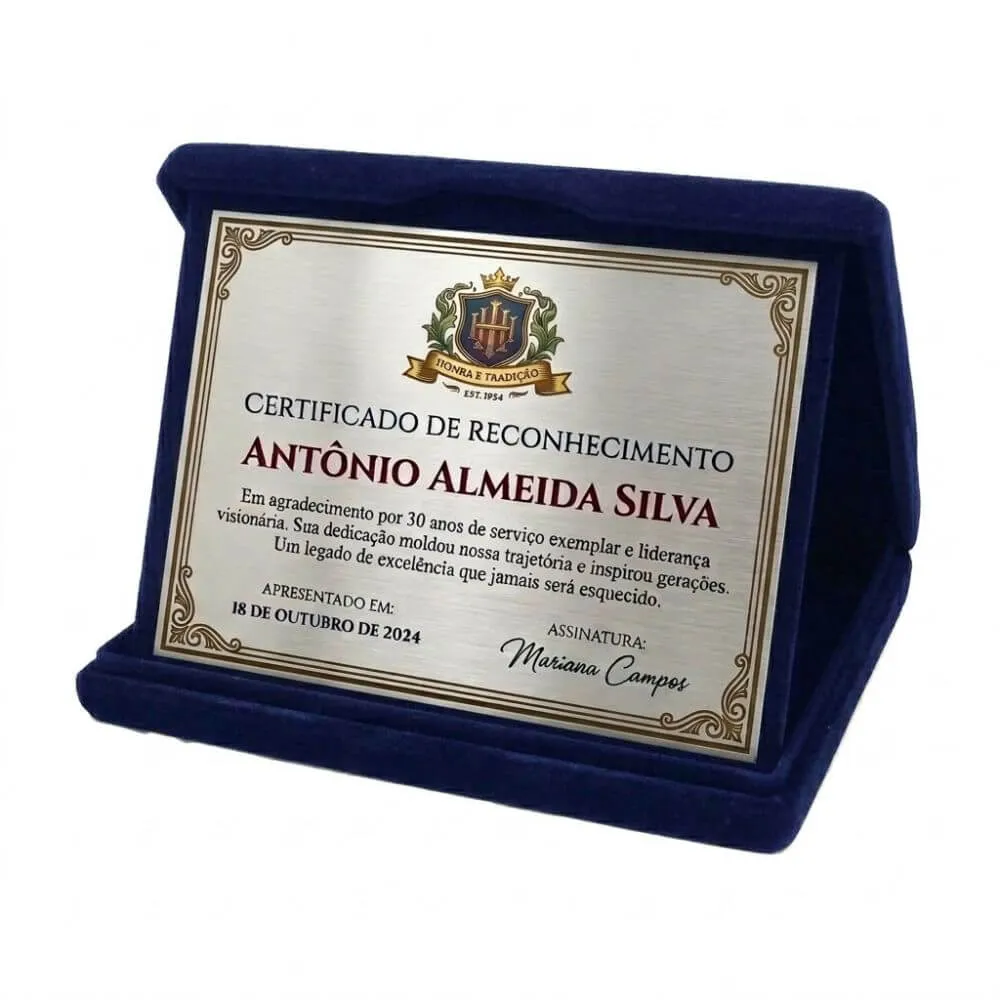 Placa de Homenagem em Inox Escovado 15 x 10 cm