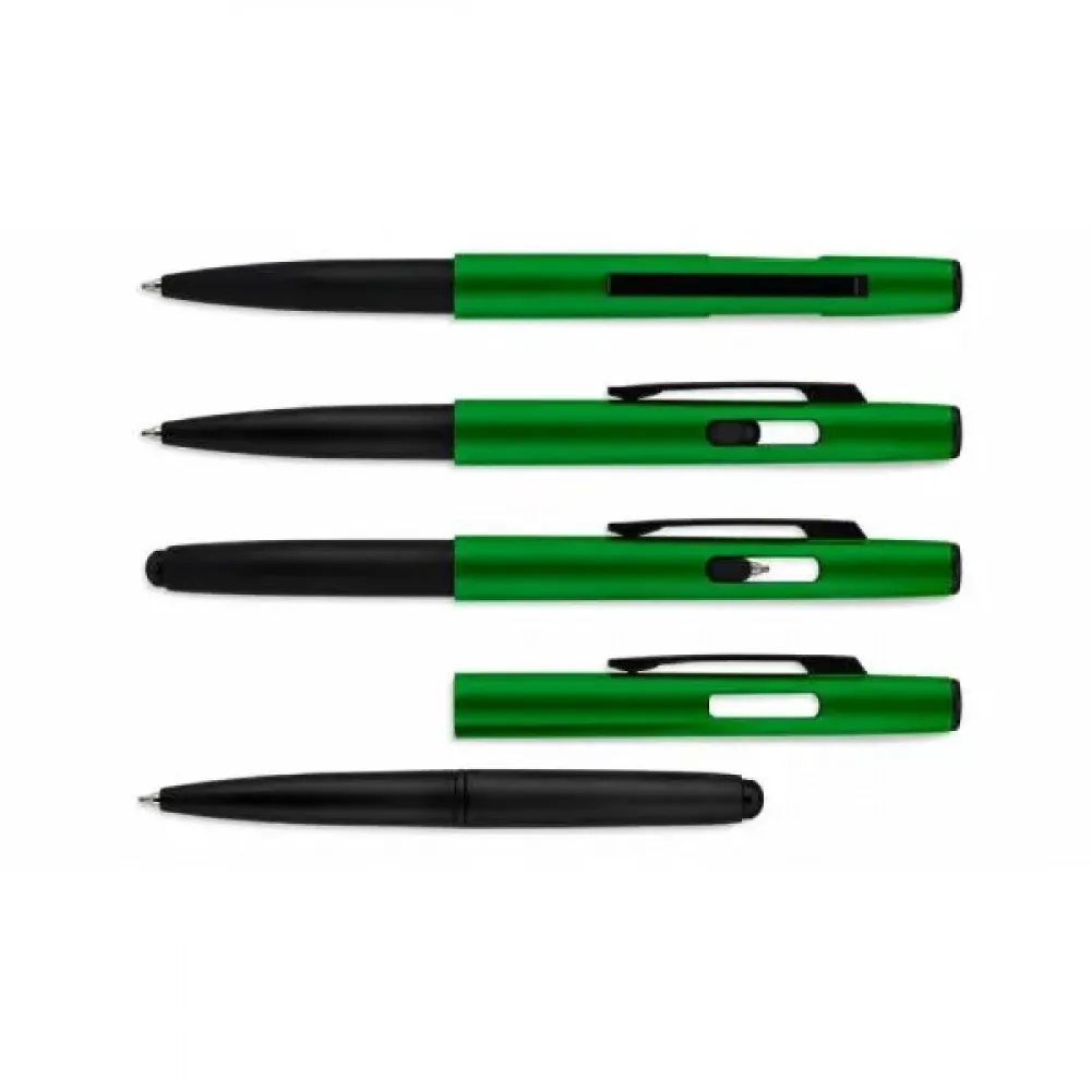 CANETA ESFEROGRÁFICA EM ABS COM TAMPA E PONTA TOUCH VERDE