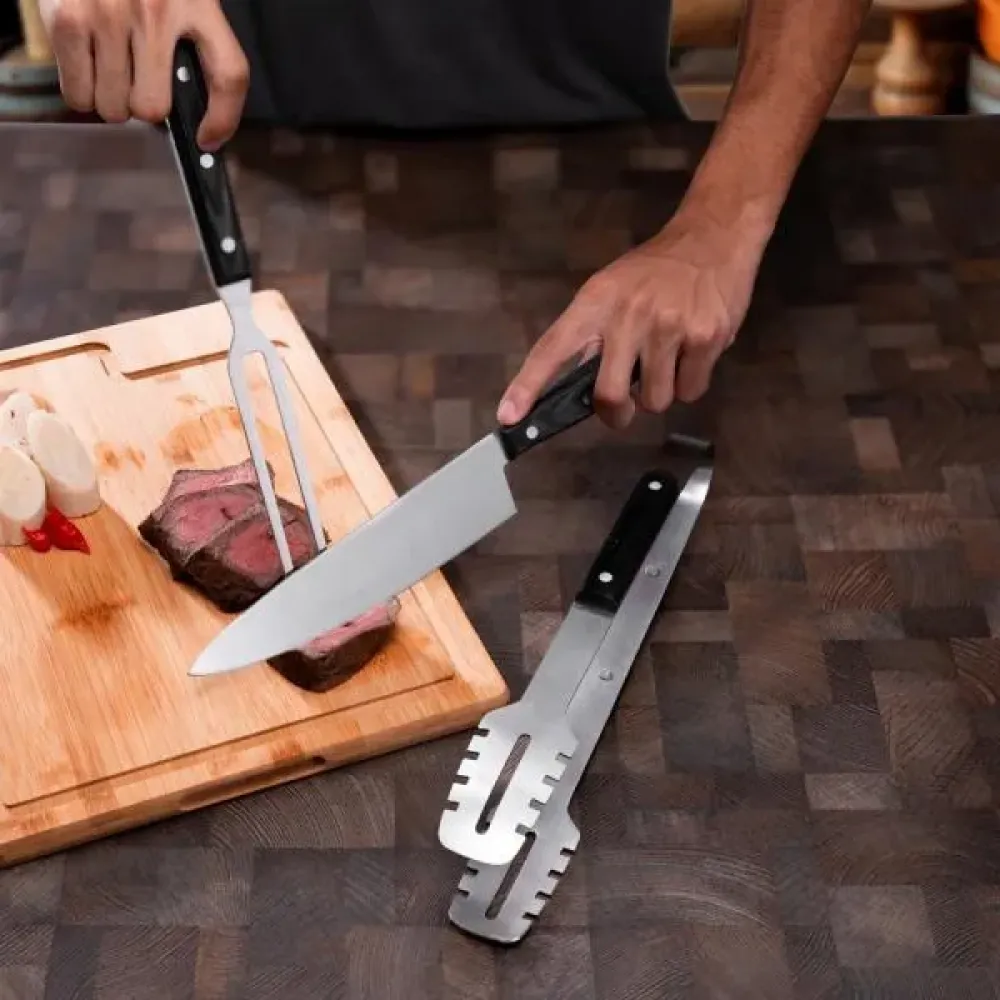 CONJ. PARA CHURRASCO PREMIUM EM MADEIRA / INOX
