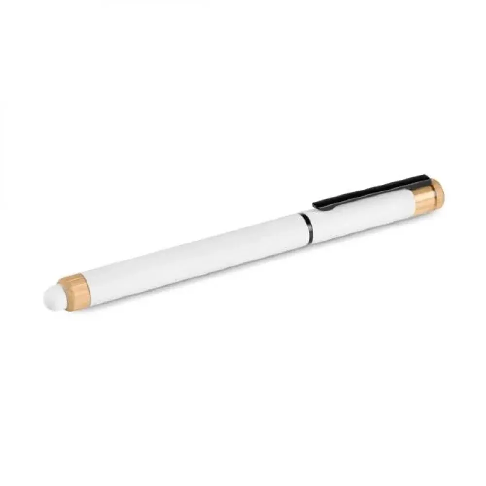 CANETA ROLLER EM ALUMÍNIO RECICLADO /  BAMBU - BRANCA-CR-92000-900