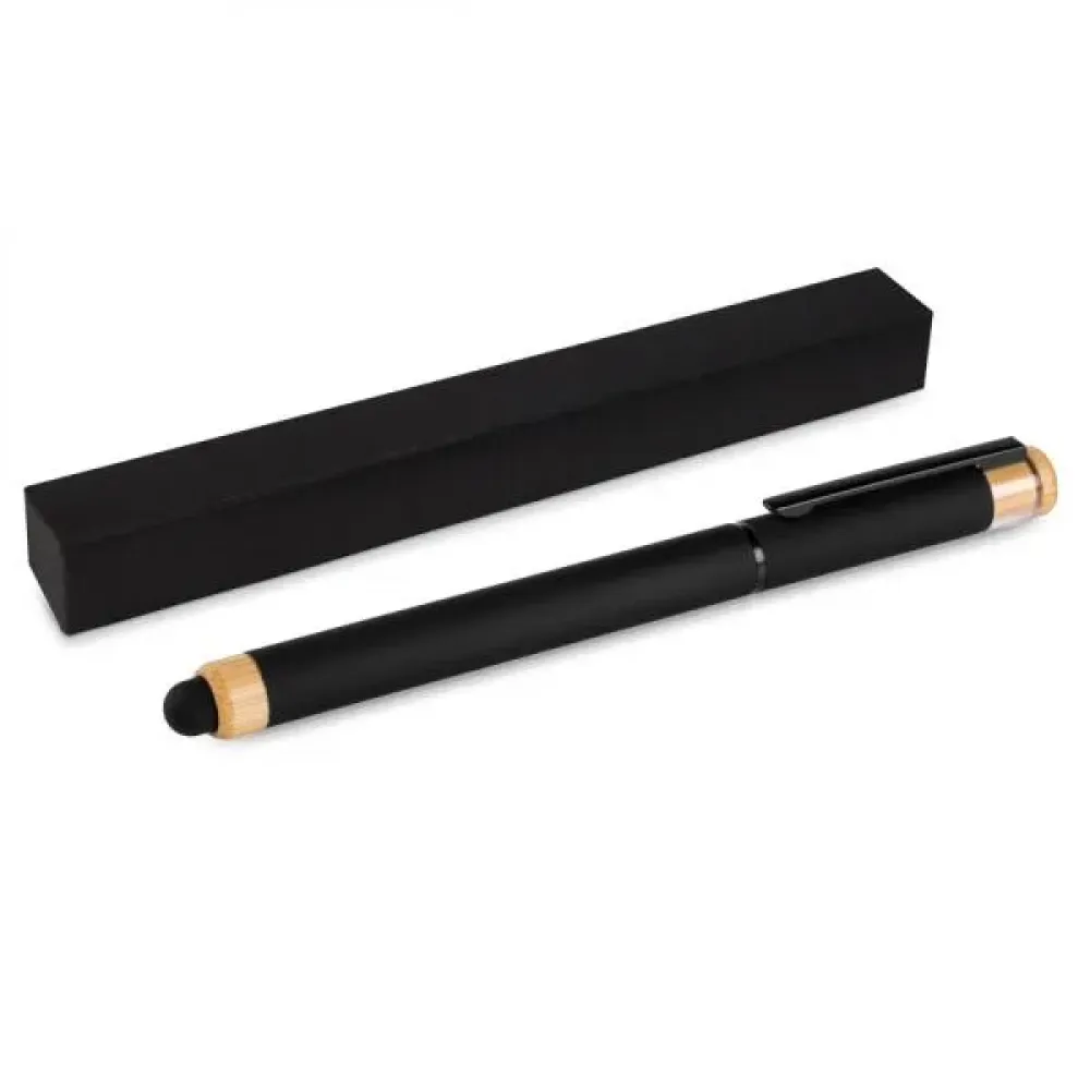 CANETA ROLLER EM ALUMÍNIO RECICLADO /  BAMBU - PRETA-CR-92001