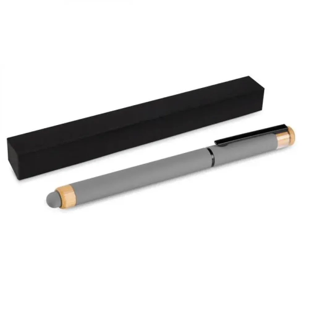 CANETA ROLLER EM ALUMÍNIO RECICLADO /  BAMBU - CINZA-CR-92002