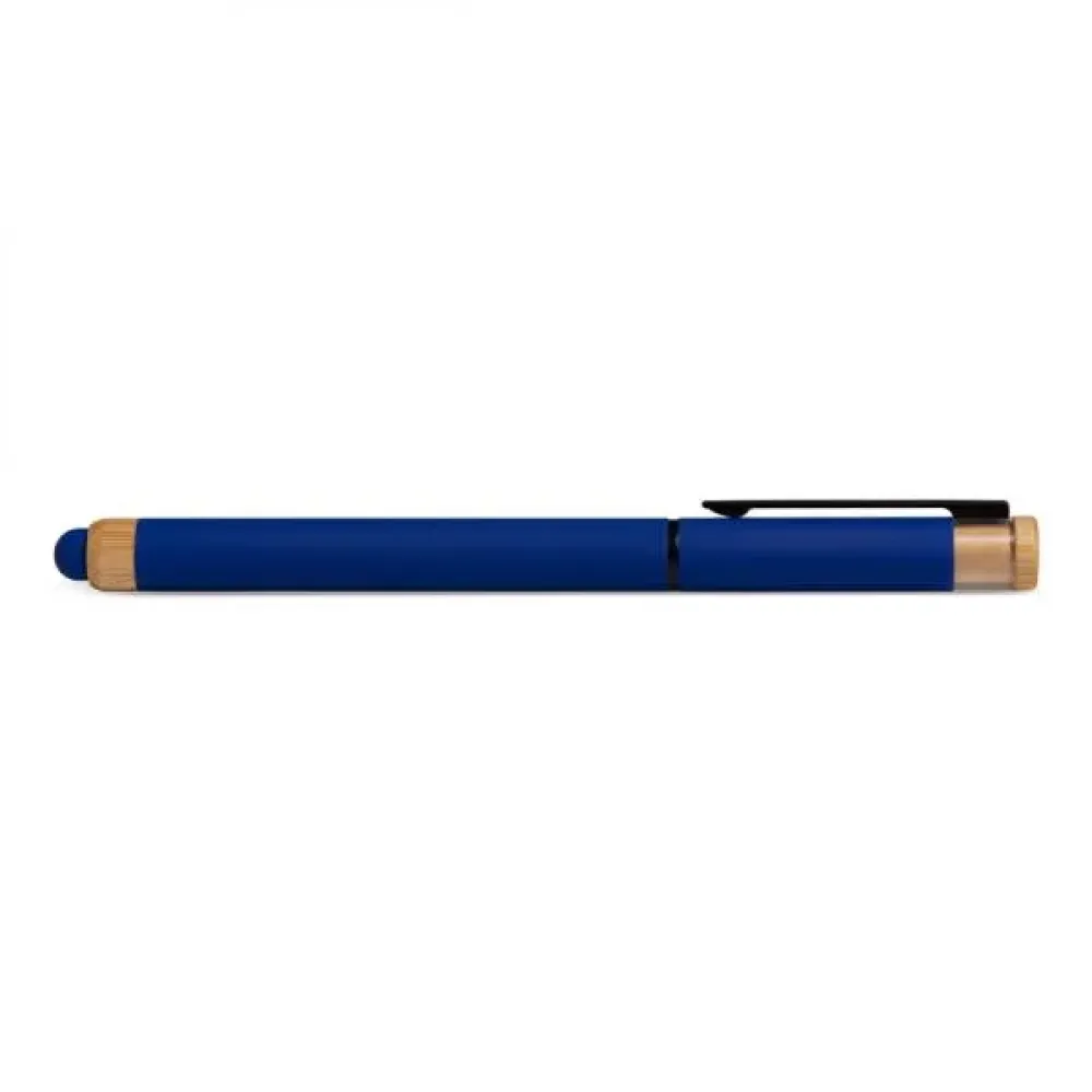 CANETA ROLLER EM ALUMÍNIO RECICLADO /  BAMBU - AZUL