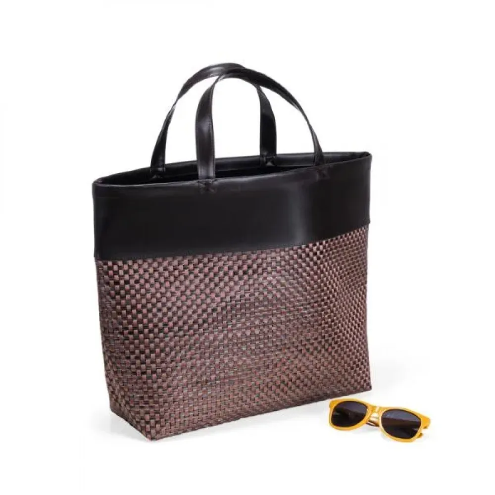 SACOLA EM PVC E MATERIAL SINTÉTICO - PREMIUM - MARROM/XADREZ - 48X33X13 CM-CS-04028