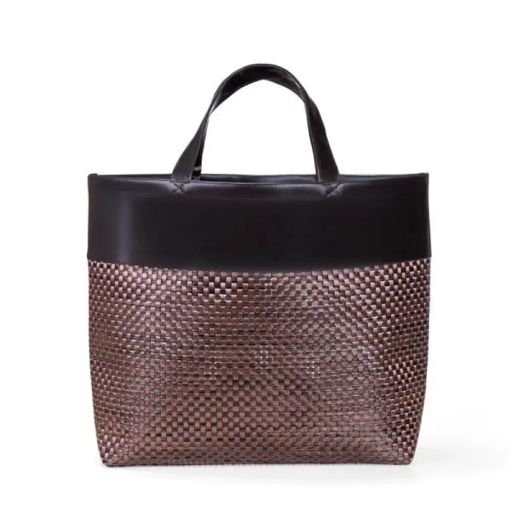 SACOLA EM PVC E MATERIAL SINTÉTICO - PREMIUM - MARROM/XADREZ - 48X33X13 CM