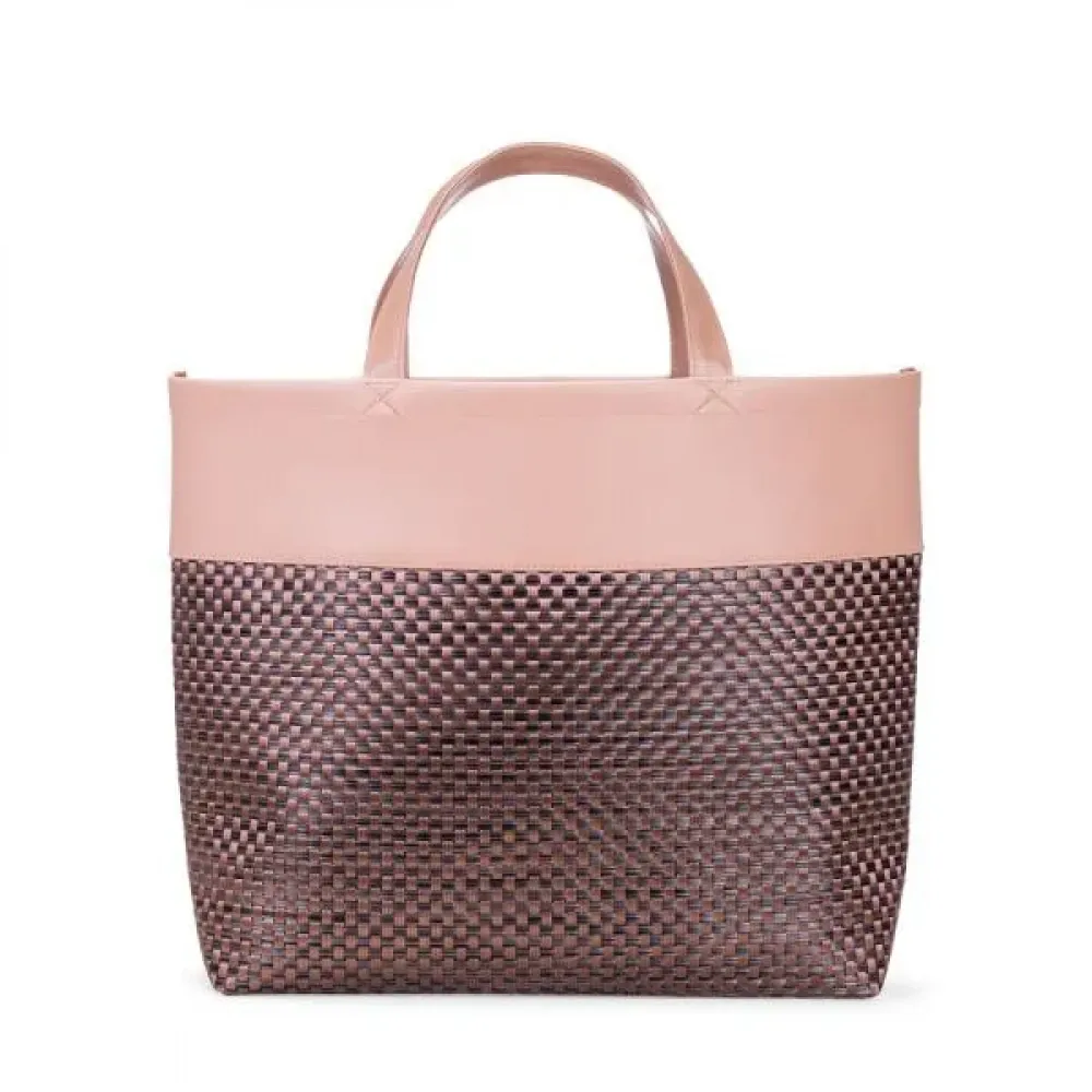 SACOLA EM PVC E MATERIAL SINTÉTICO - PREMIUM - ROSA/XADREZ - 48X33X13 CM