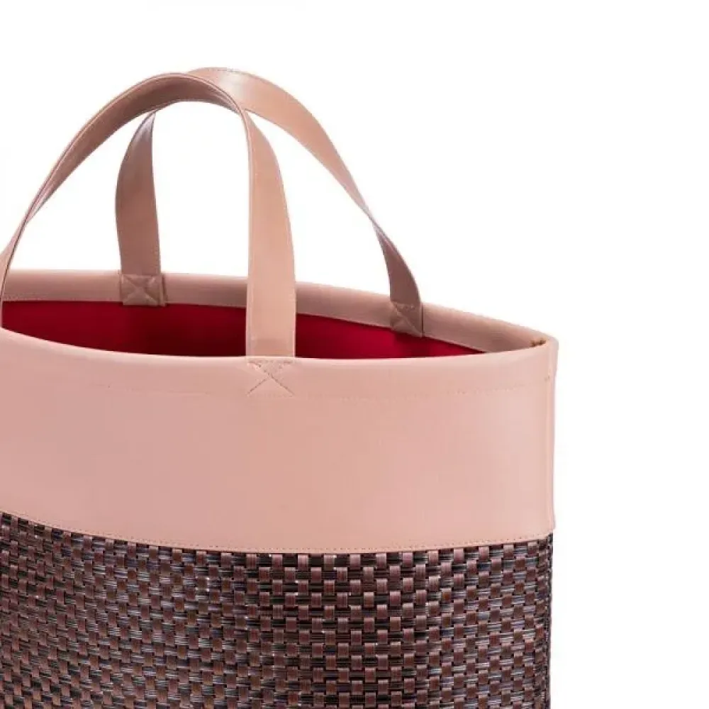SACOLA EM PVC E MATERIAL SINTÉTICO - PREMIUM - ROSA/XADREZ - 48X33X13 CM