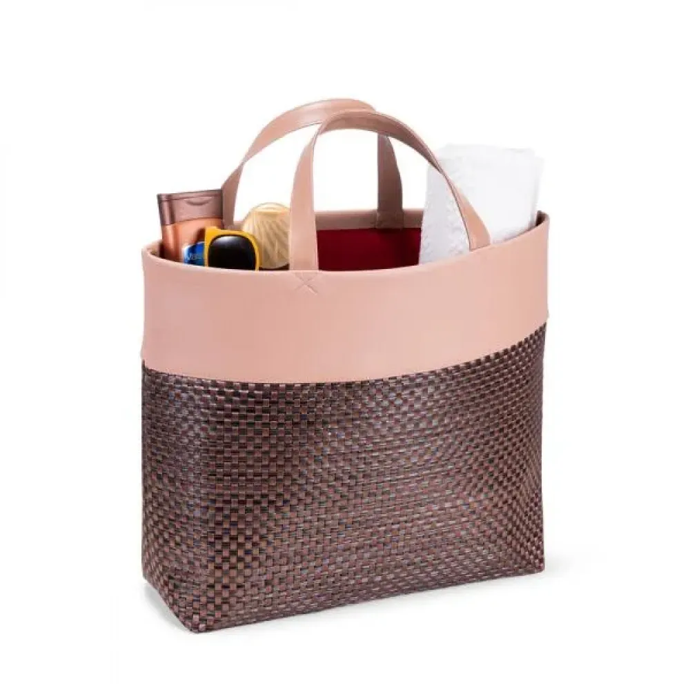 SACOLA EM PVC E MATERIAL SINTÉTICO - PREMIUM - ROSA/XADREZ - 48X33X13 CM