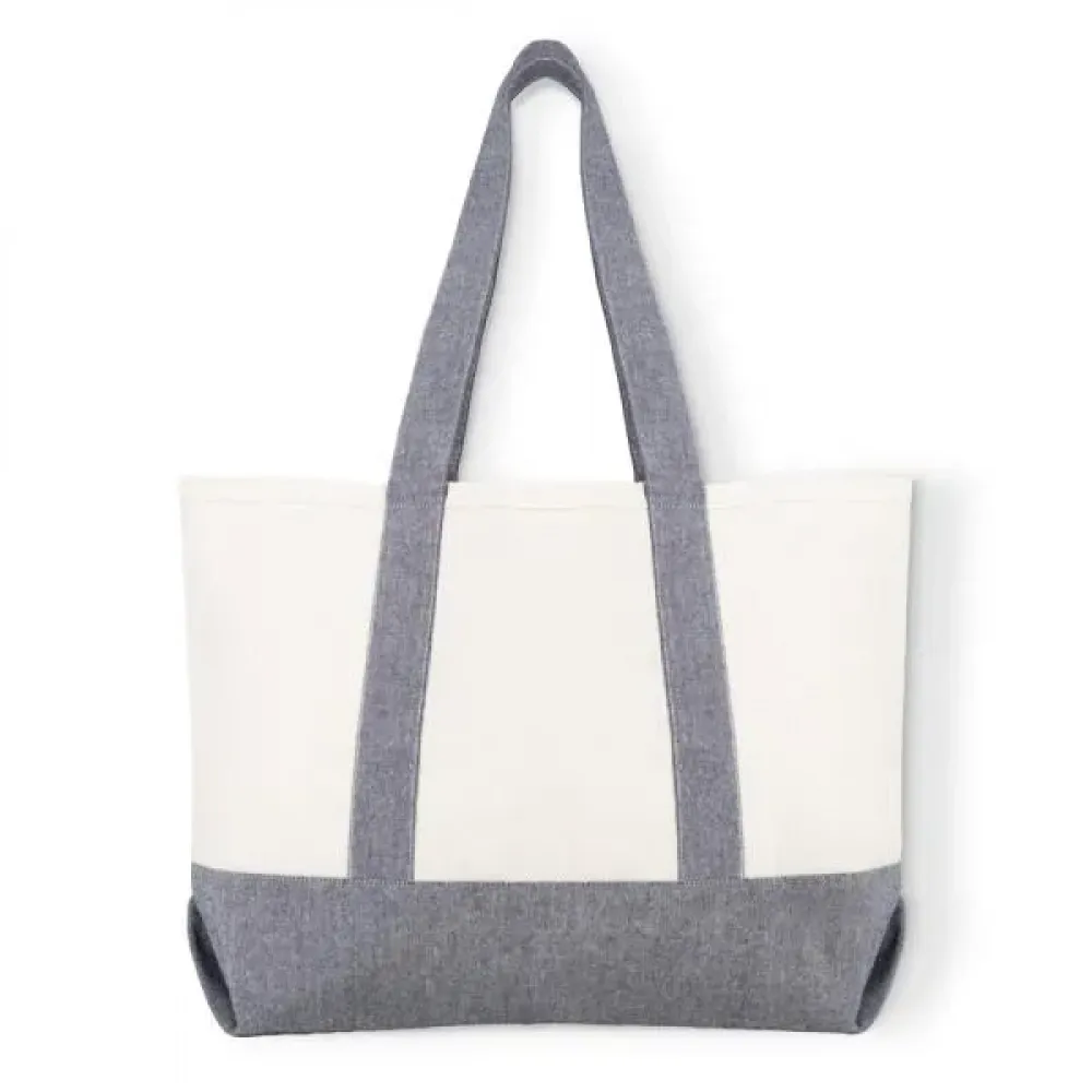 SACOLA EM ALGODÃO RECICLADO - BEGE NATURAL/MELANGE CINZA - 47,5X31CM