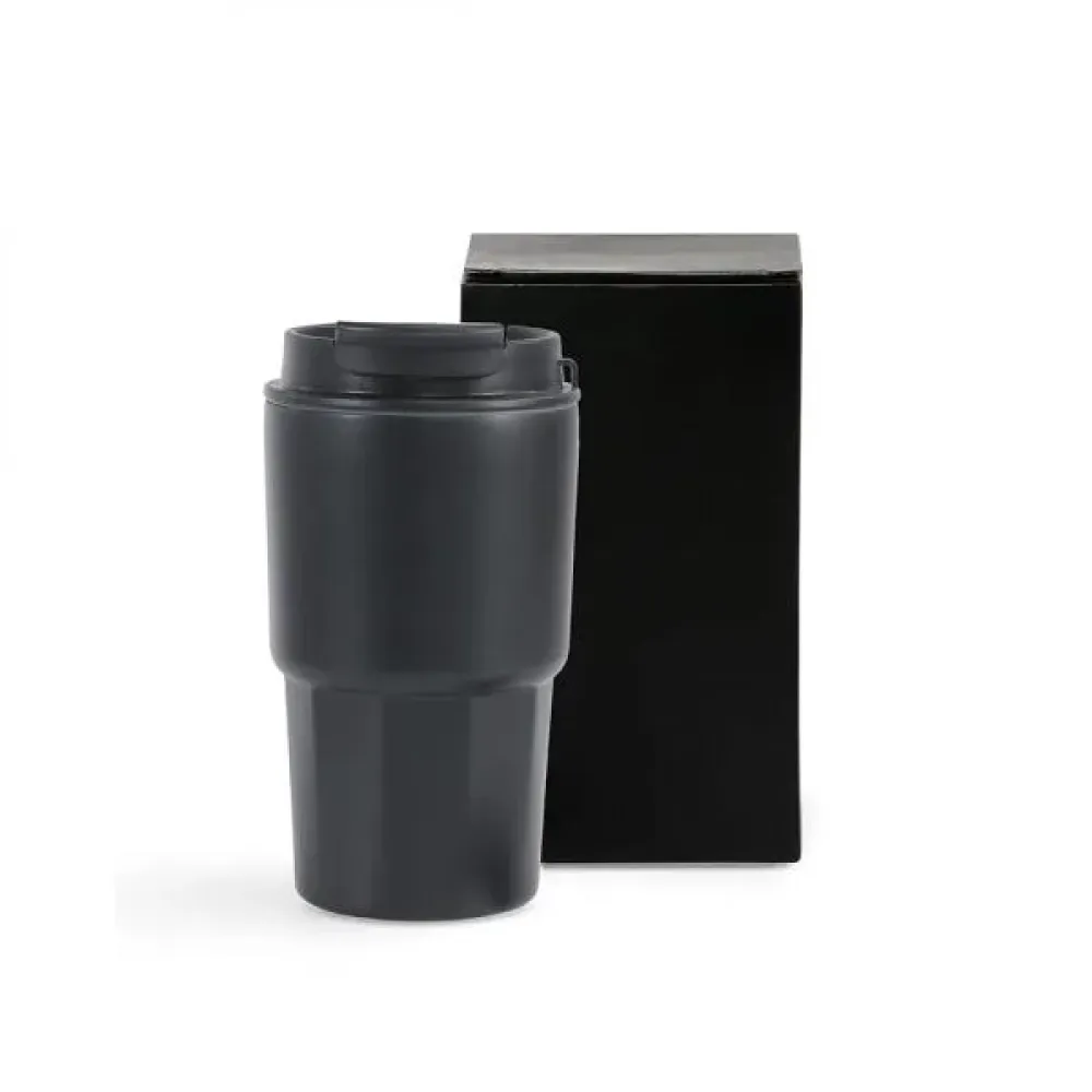 COPO TÉRMICO EM AÇO INOX - PRETO - 450 ML