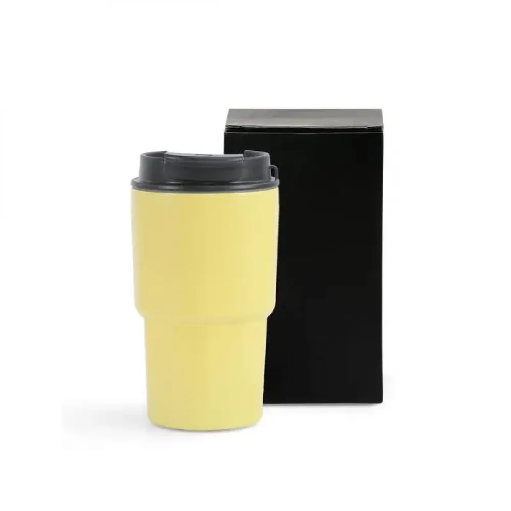 COPO TÉRMICO EM AÇO INOX - AMARELO CLARO - 450 ML