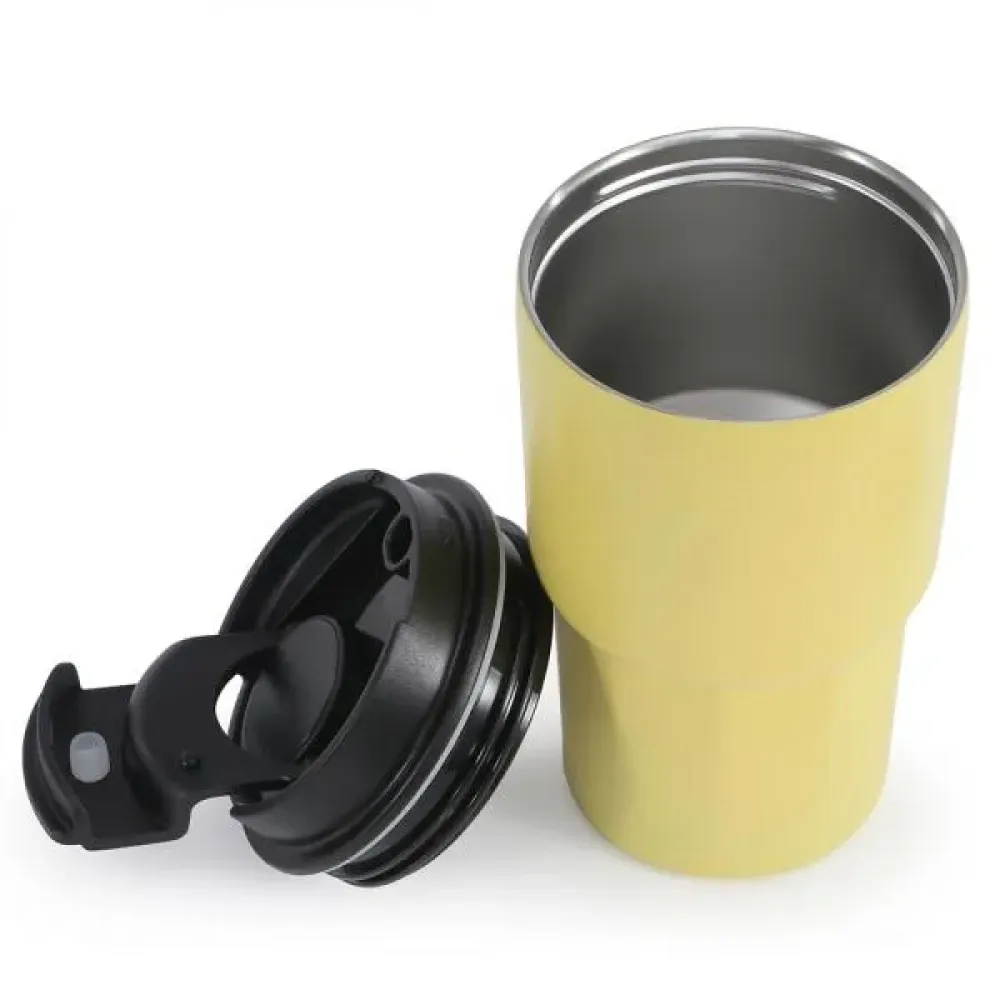 COPO TÉRMICO EM AÇO INOX - AMARELO CLARO - 450 ML
