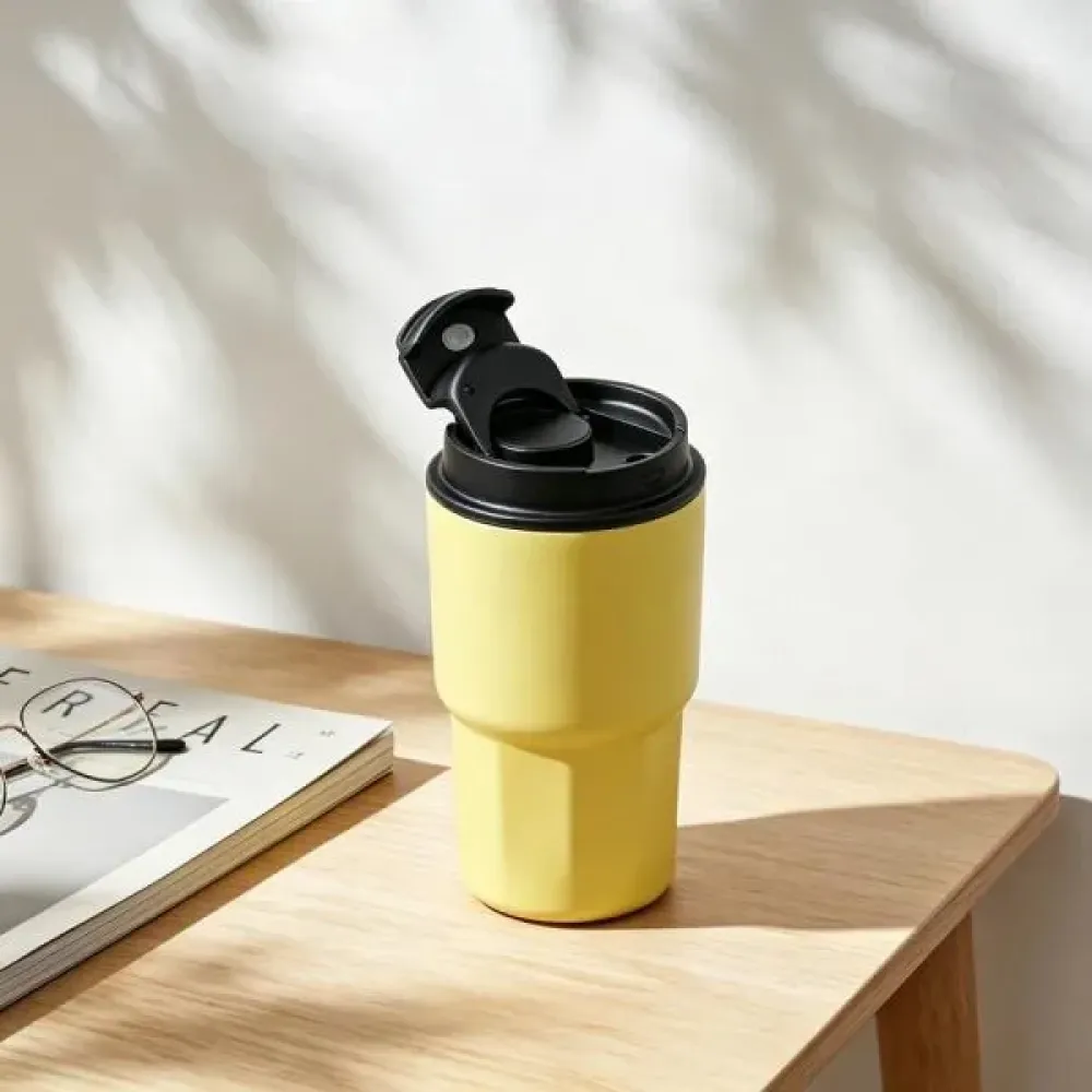 COPO TÉRMICO EM AÇO INOX - AMARELO CLARO - 450 ML