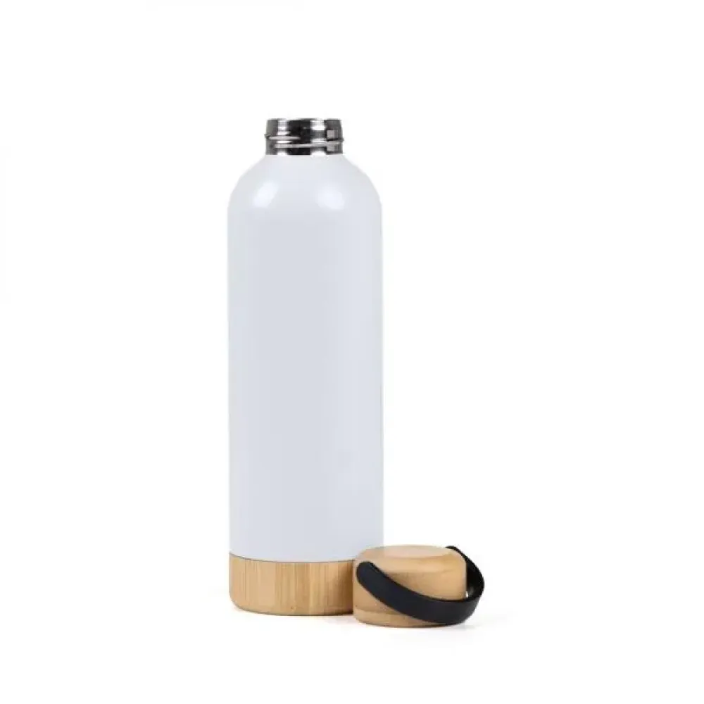 GARRAFA PAREDE DUPLA COM DETALHES EM BAMBU - BRANCA - 500 ML