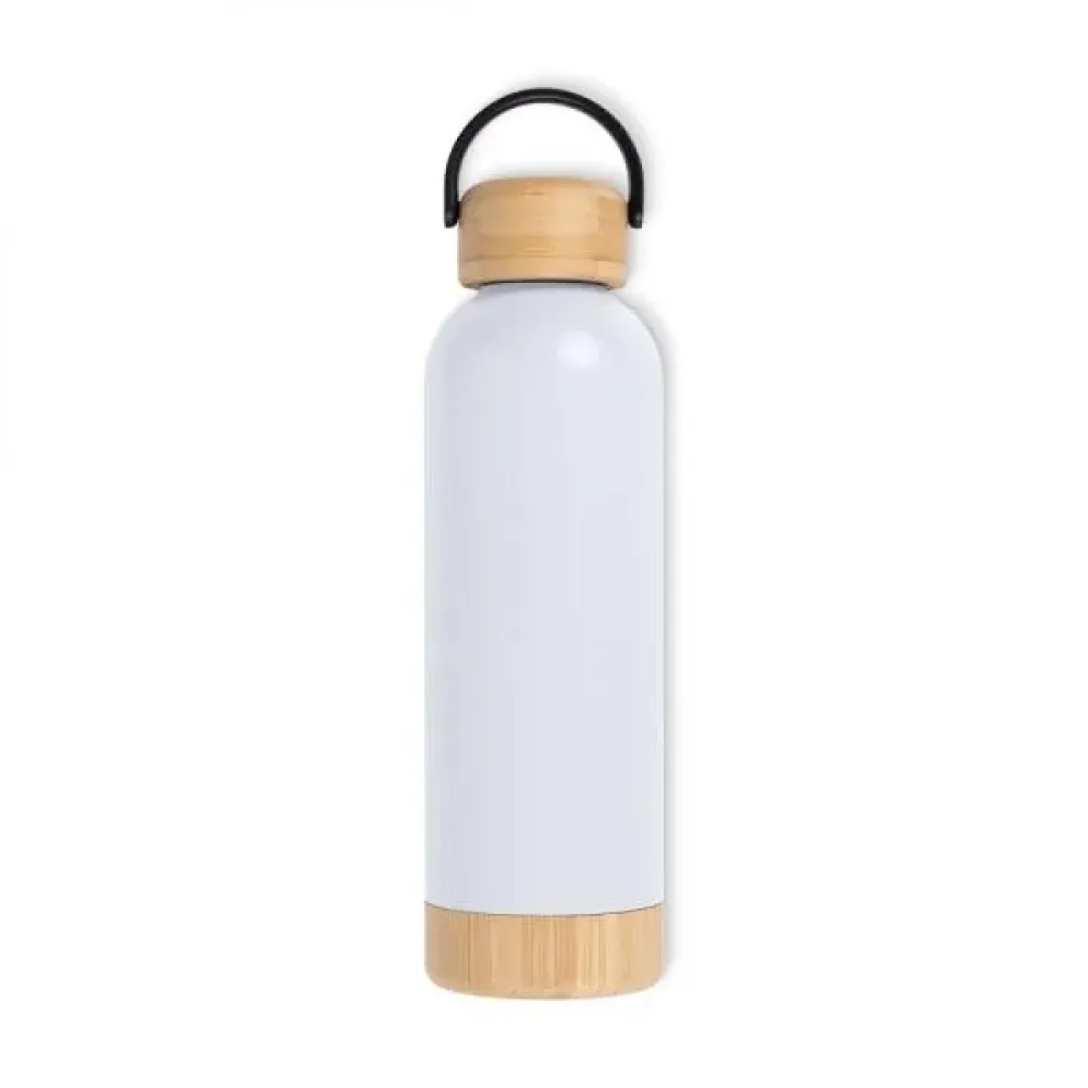 GARRAFA PAREDE DUPLA COM DETALHES EM BAMBU - BRANCA - 500 ML