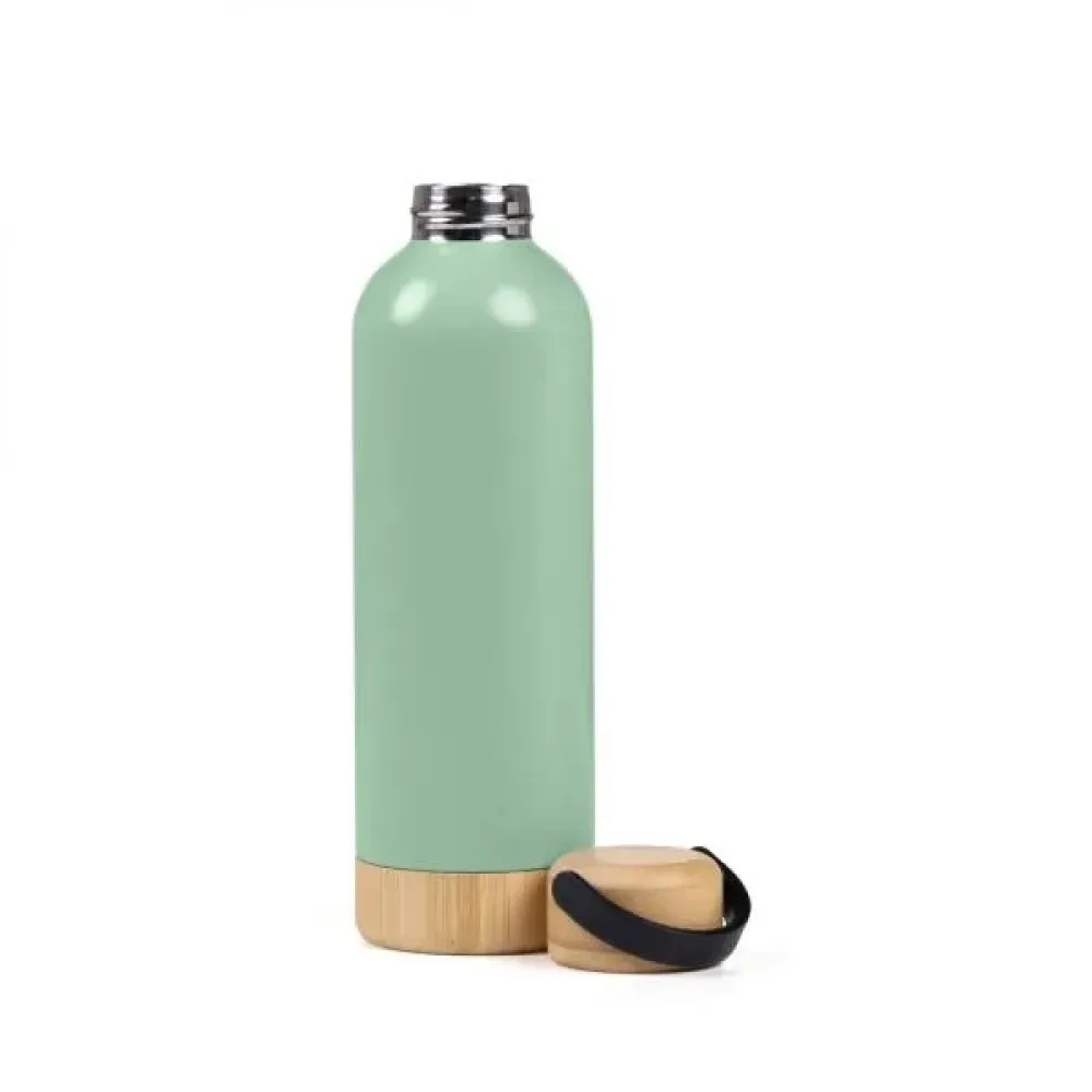 GARRAFA PAREDE DUPLA COM DETALHES EM BAMBU - VERDE - 500 ML