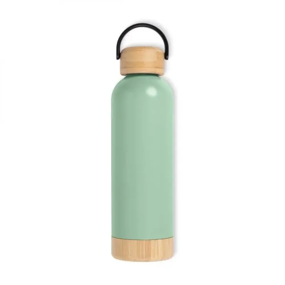 GARRAFA PAREDE DUPLA COM DETALHES EM BAMBU - VERDE - 500 ML