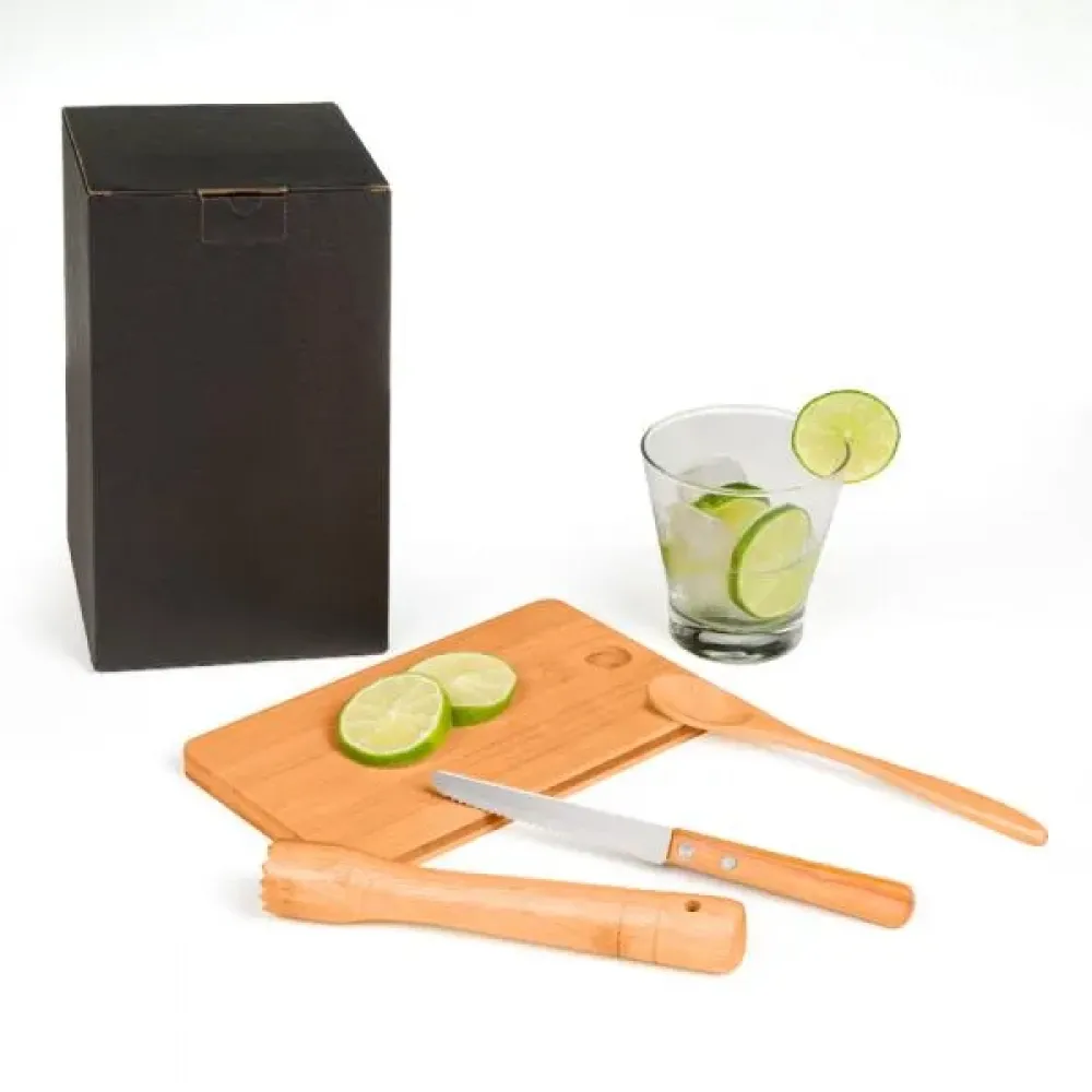 KIT PARA CAIPIRINHA EM BAMBU / MADEIRA / INOX - 5 PÇS-KC-00163