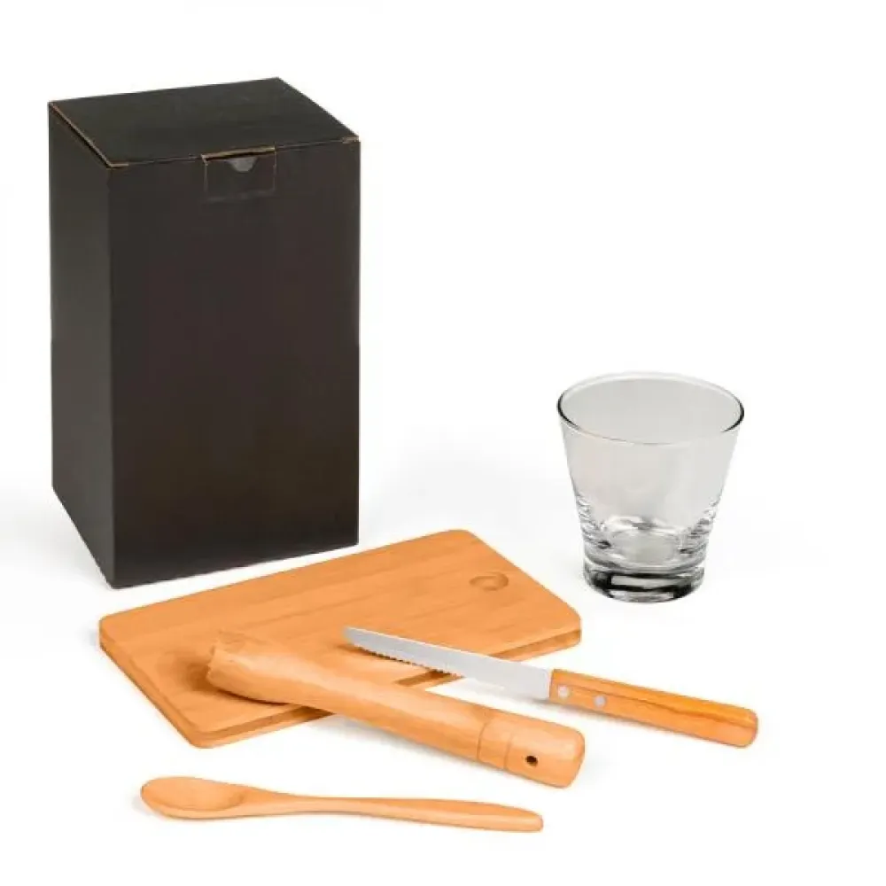 KIT PARA CAIPIRINHA EM BAMBU / MADEIRA / INOX - 5 PÇS