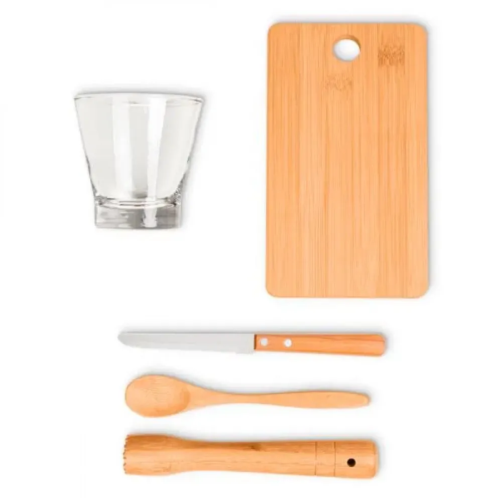 KIT PARA CAIPIRINHA EM BAMBU / MADEIRA / INOX - 5 PÇS
