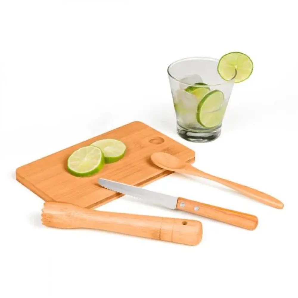 KIT PARA CAIPIRINHA EM BAMBU / MADEIRA / INOX - 5 PÇS