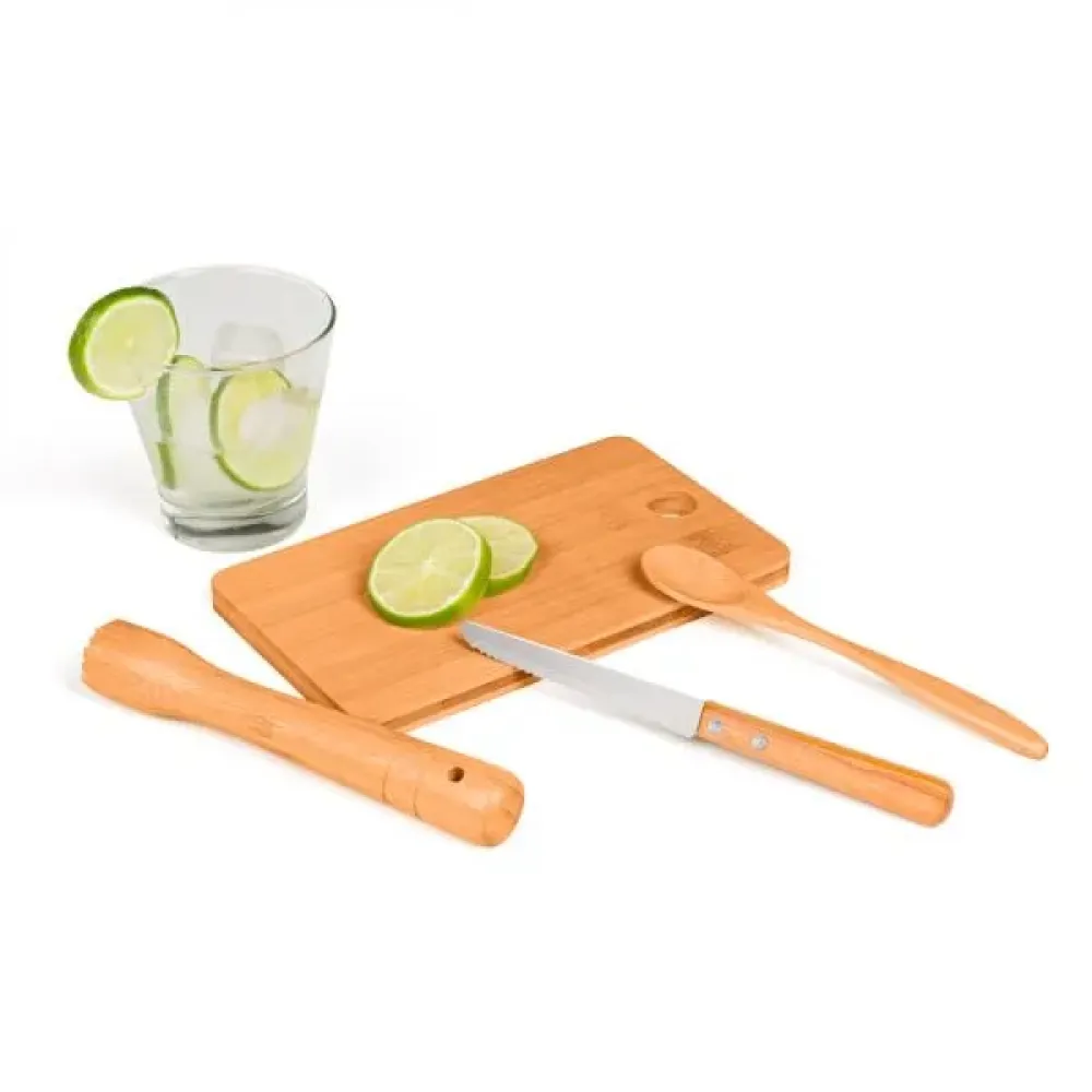KIT PARA CAIPIRINHA EM BAMBU / MADEIRA / INOX - 5 PÇS