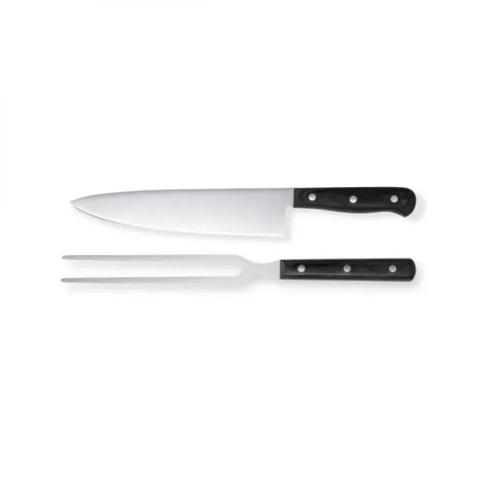 CONJ. DE FACA E GARFO PREMIUM EM MADEIRA / INOX - PRETO - 2 PÇS