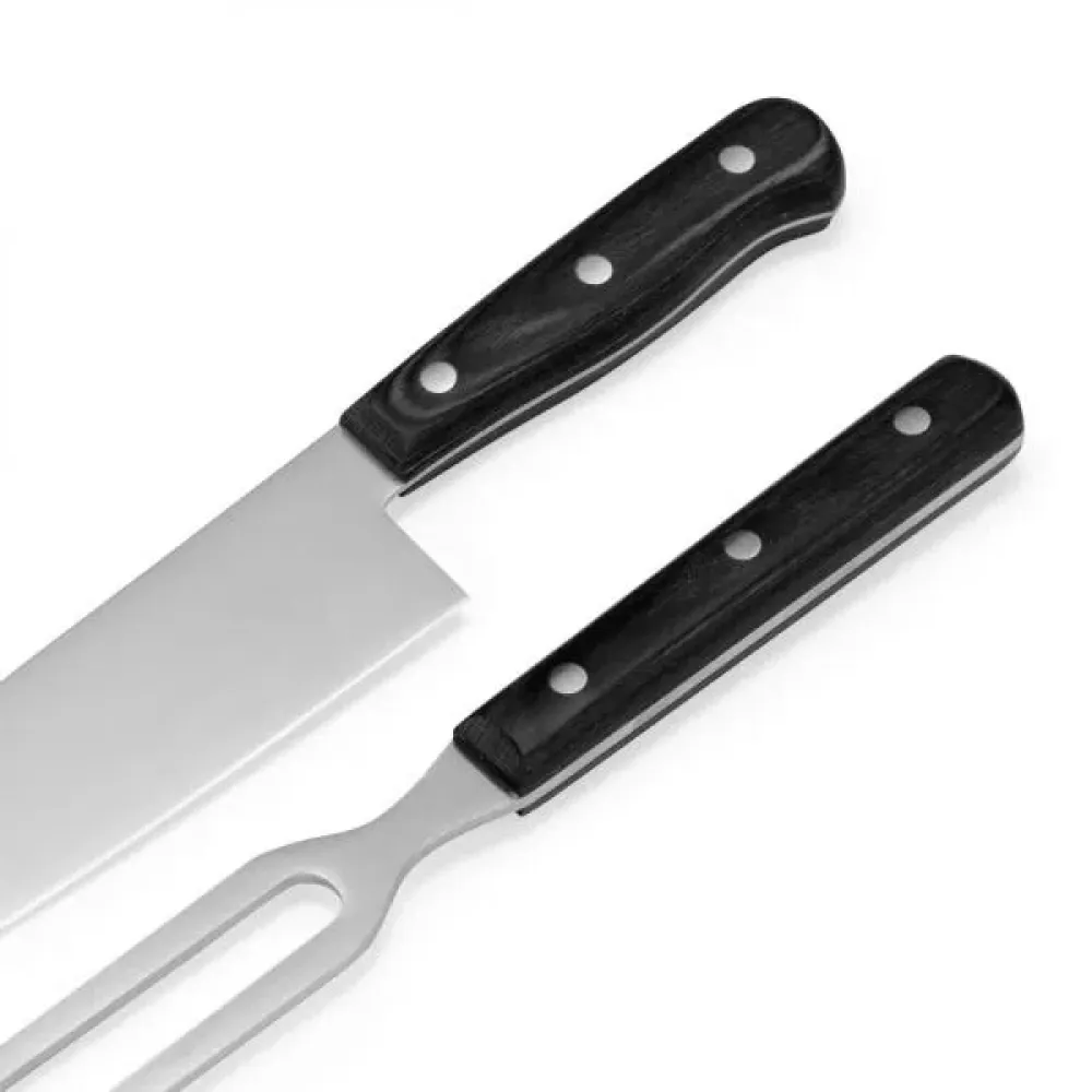 CONJ. DE FACA E GARFO PREMIUM EM MADEIRA / INOX - PRETO - 2 PÇS