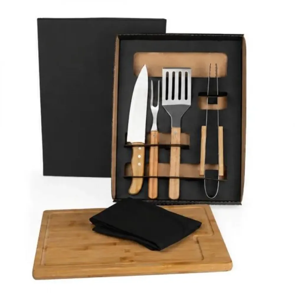 KIT PARA CHURRASCO/HAMBÚRGUER COM PEGADOR E ESPÁTULA - 6 PÇS