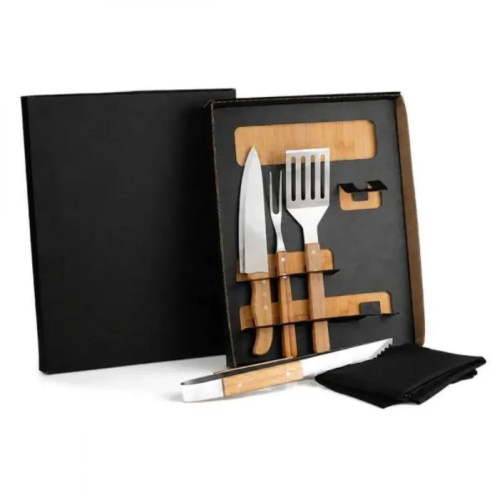 KIT PARA CHURRASCO/HAMBÚRGUER COM PEGADOR E ESPÁTULA - 6 PÇS