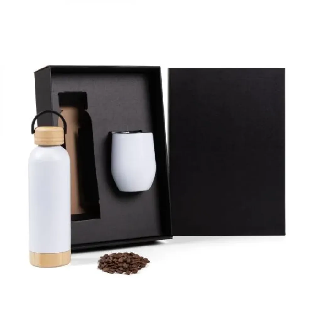 KIT GARRAFA E COPO TÉRMICO - BRANCO - 2 PÇS-KT-90367
