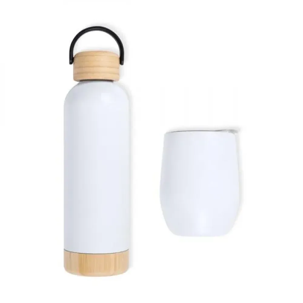 KIT GARRAFA E COPO TÉRMICO - BRANCO - 2 PÇS
