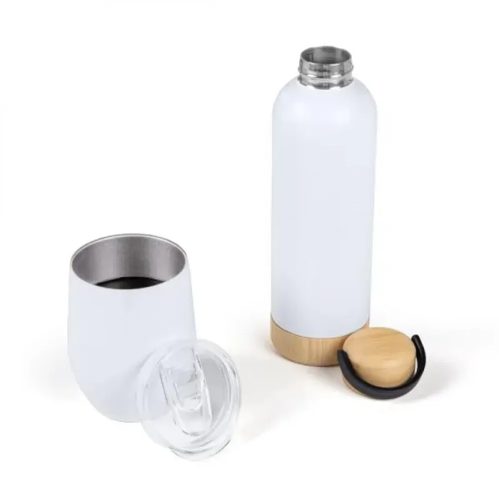 KIT GARRAFA E COPO TÉRMICO - BRANCO - 2 PÇS