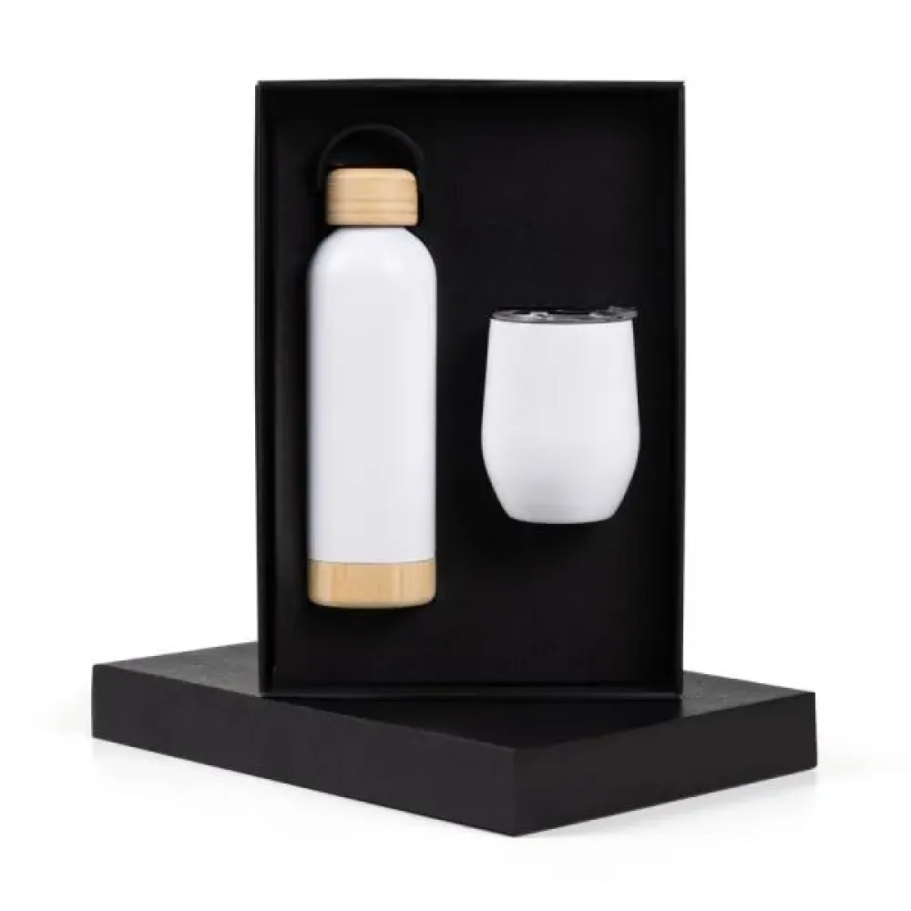 KIT GARRAFA E COPO TÉRMICO - BRANCO - 2 PÇS