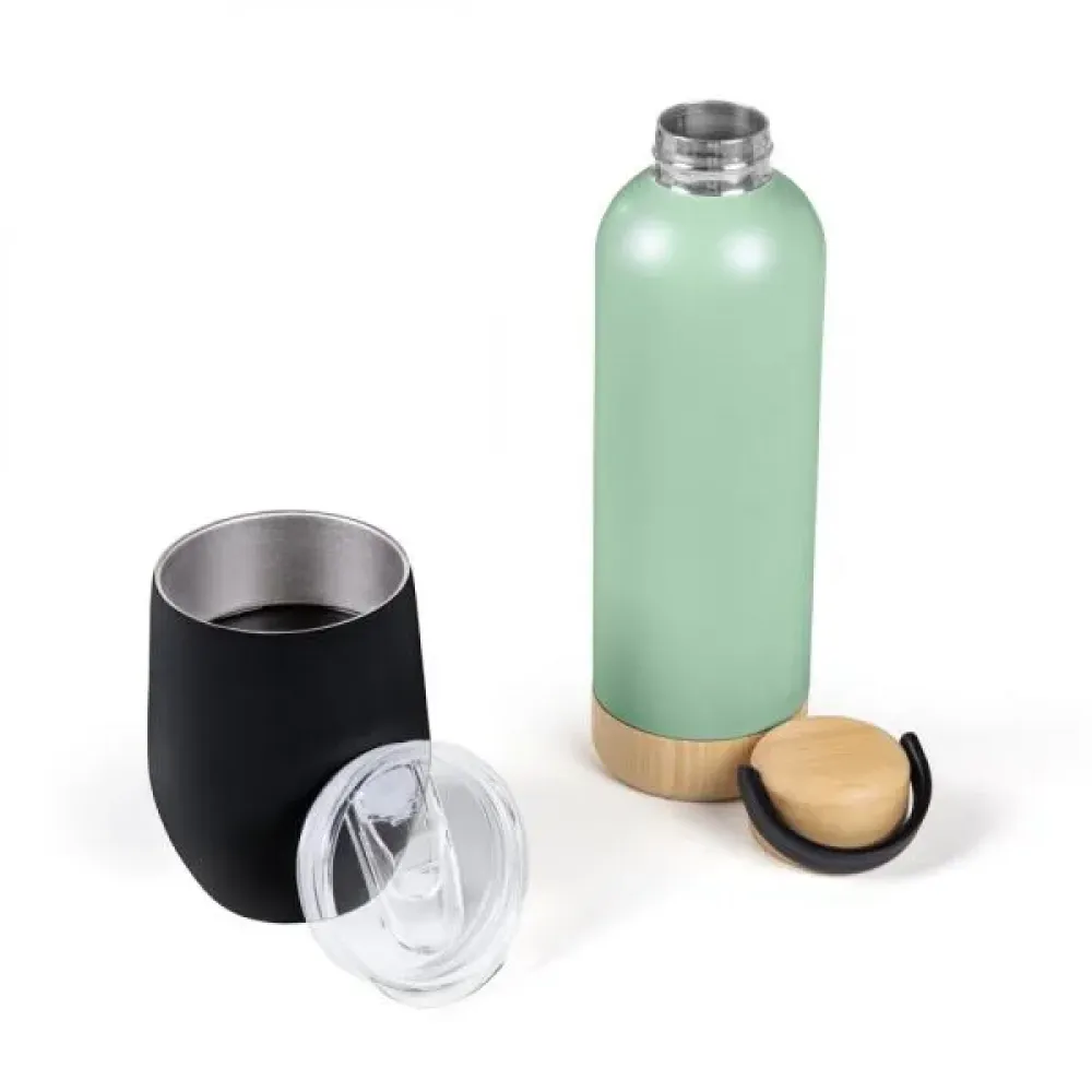KIT GARRAFA E COPO TÉRMICO - VERDE/PRETO - 2 PÇS