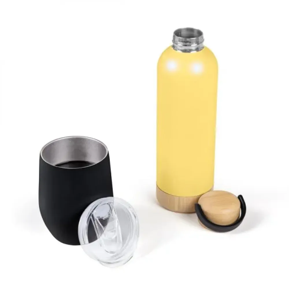 KIT GARRAFA E COPO TÉRMICO - AMARELO/PRETO - 2 PÇS