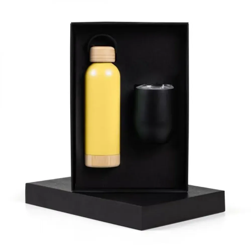 KIT GARRAFA E COPO TÉRMICO - AMARELO/PRETO - 2 PÇS
