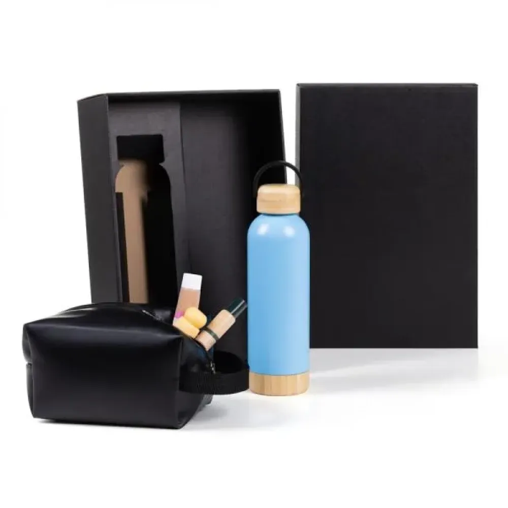 KIT GARRAFA E NECESSAIRE - AZUL/PRETO - 2 PÇS-KT-90372